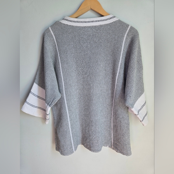 TRIBAL V-Neck Gray and White Cotton Knit Sweater - Picture 7 of 7